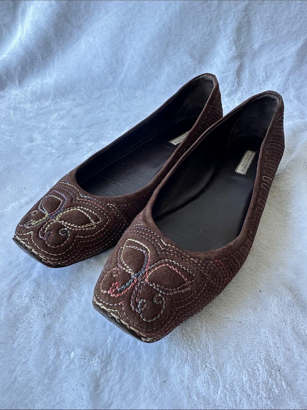 Bottega Veneta Brown Embroidered Square-Toe Ballet Flats